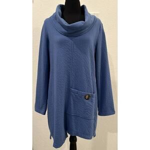 Soft Surroundings Blue Textured Cowl Neck Tunic with Pocket Size Medium